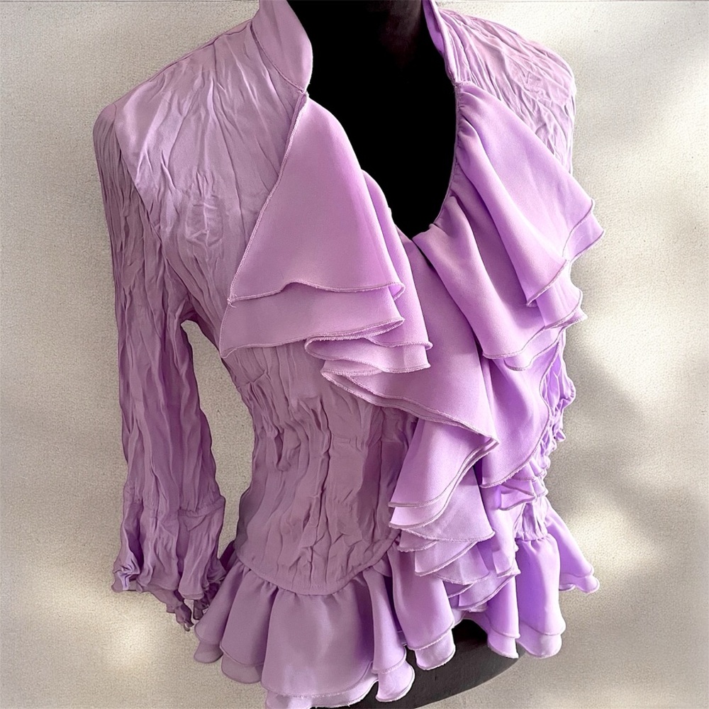 Lilac Purple Ruffle Buttoned Blouse - Picture 3 of 6